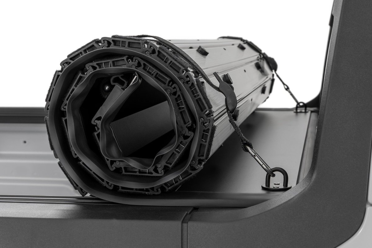 Ford Maverick Hard Roll-Up Bed Cover - Rough Country - Hard Roll-Up, Aluminum Slats, Auto-Latching, Black Powder-Coated Frame, 4'6